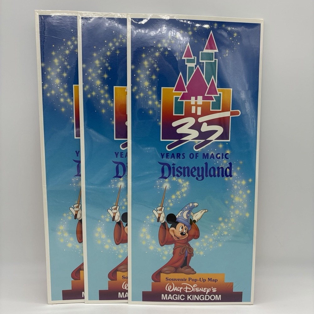 Vtg 1990 Lot 3 Disneyland 35 Years of Magic Commemorative Pop Up Map NEW Sealed